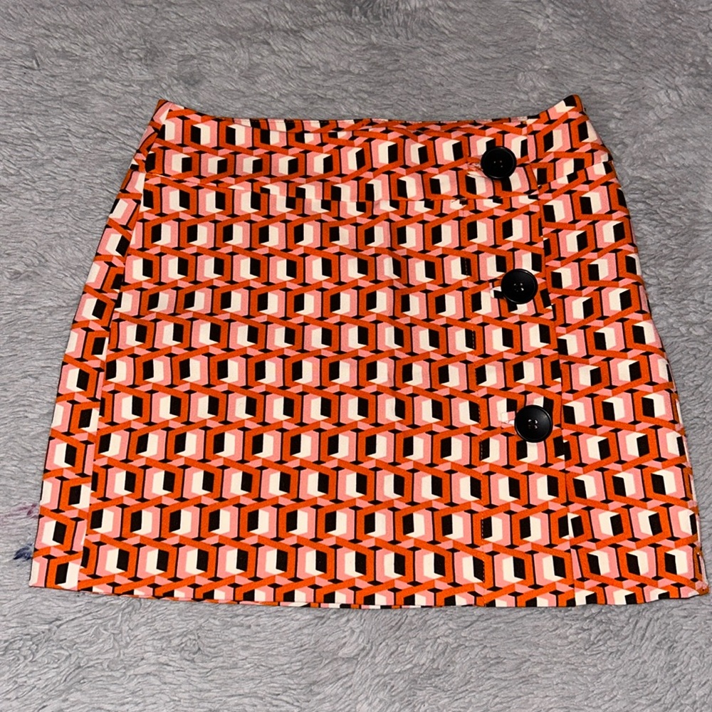 Bershka 60’s Style Pattern Black Button Mini Skirt